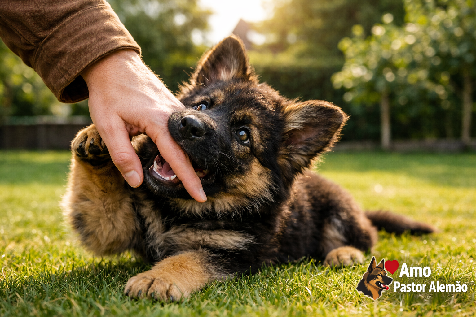Pastor Alemão Filhote Mordendo Dono