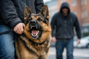 pastor alemão protege o dono