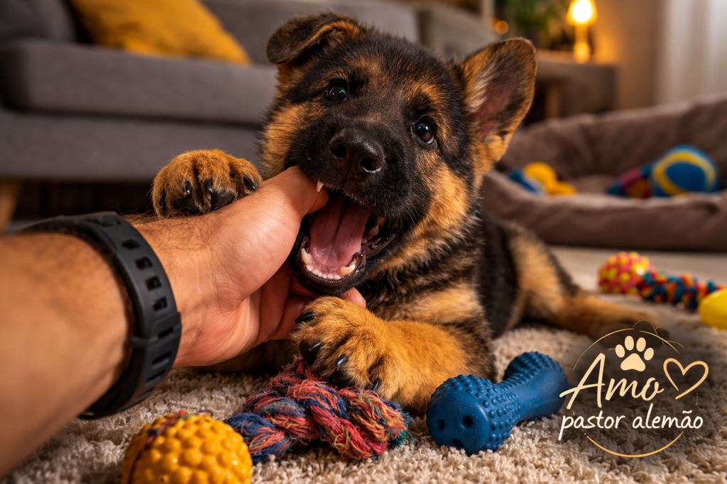 Pastor Alemão filhote mordendo muito