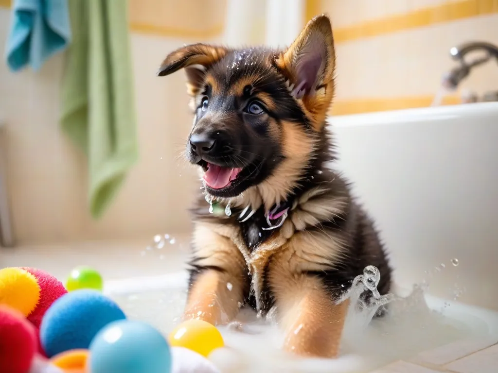banho em pastor alemão filhote