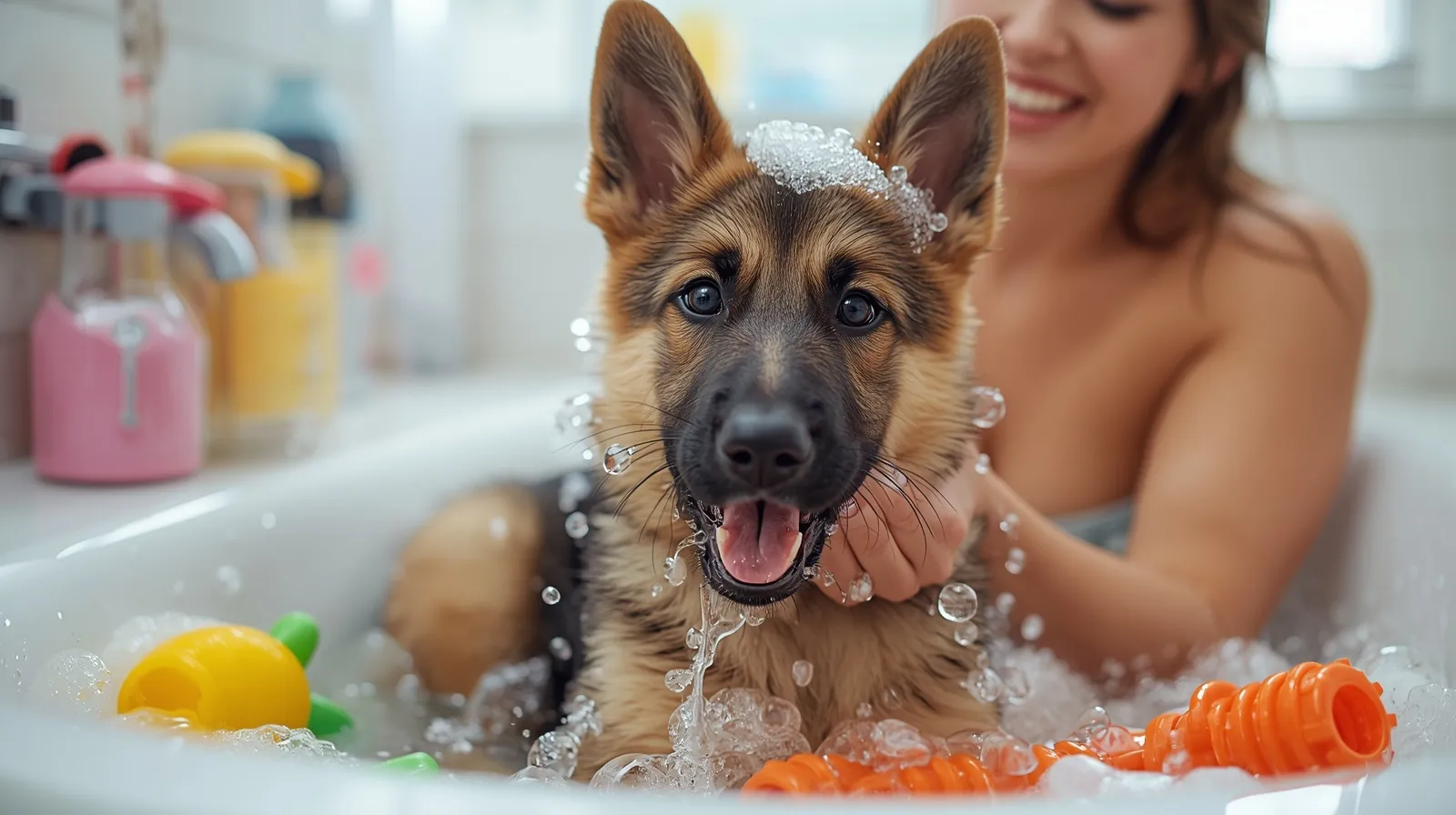como dar banho em filhote de pastor alemão