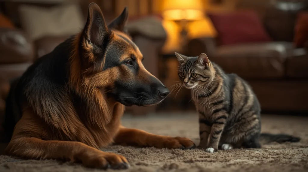 pastor alemão e gatos podem viver juntos