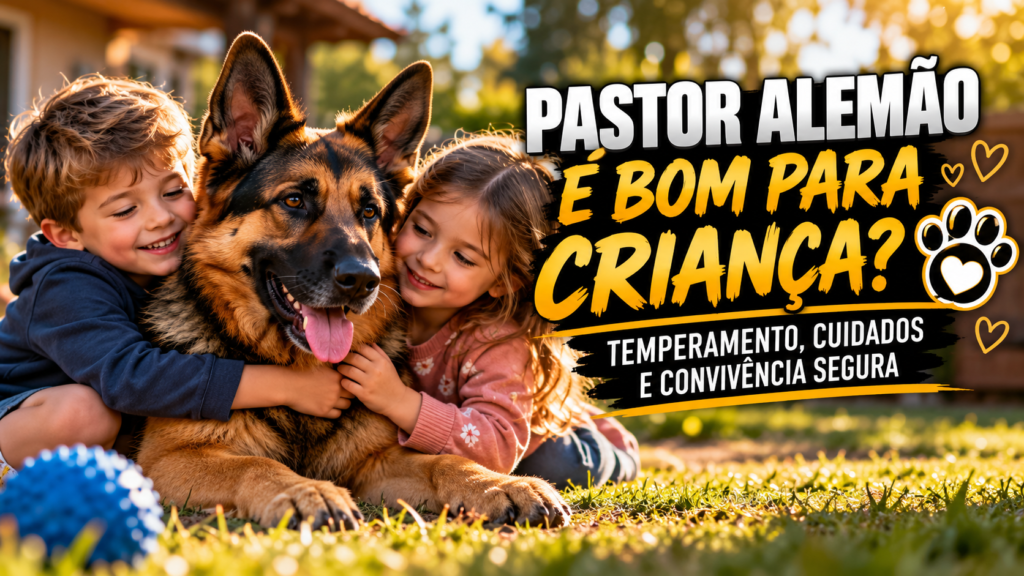 Pastor Alemão é bom para criança? Entenda o temperamento da raça, cuidados com crianças pequenas, socialização, treinamento e convivência segura.